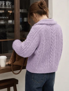 New Autumn/Winter Women's Casual Minimalist Lapel Design Sweater Cardigan - Mauve Purple - View 2