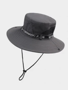1 pieza Sombrero de cubo con bordado de montaña vintage, ala ancha, unisex, malla transpirable plegable, ala ajustable de doble uso con cordón a prueba de viento, sombrero de sol para verano, senderismo, trekking, pesca, camping y viajes - A - Ver 9