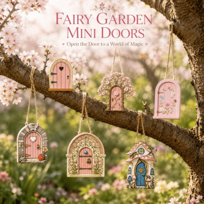 Pink Fairy Garden Door (2D), Realistic Garden Decor Mini Door, Mini House Toy Door, Self-Adhesive Desktop Decoration, Small Wooden Door, Tree Trunk Flower Pot, Charming Fairy Accessories, Outdoor Waterproof, Home Gift