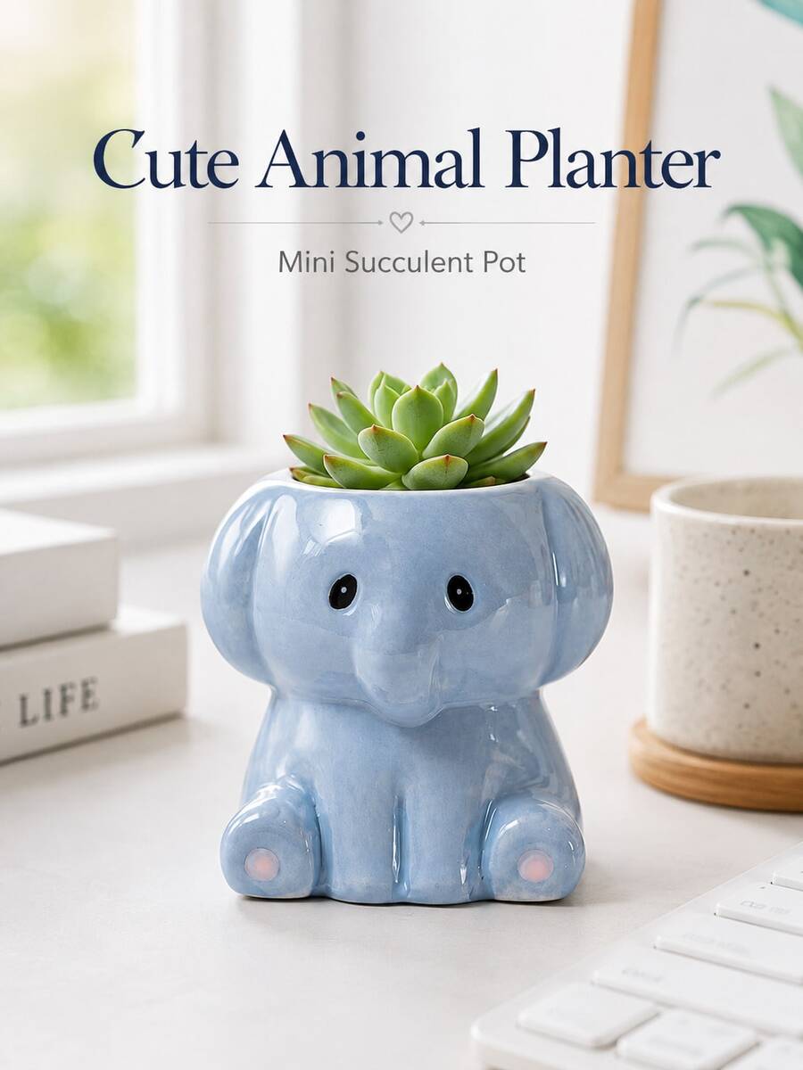Cartoon Animal Succulent Ceramic Flower Pot Handmade Home Desktop Gardening Potted Plant Gardening Gift Home Decor - A - View 1