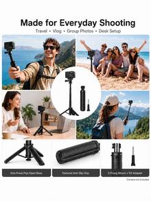 3-In-1 Quick Deployment Selfie Stick Tripod With 3-Prong Base And 1/4" Screw Adapter, 30cm Extendable Handle, Compatible With Osmo Action, Ace/Ace Pro, Suitable For Vlog, Travel, Selfie And Desktop Shooting - View 6