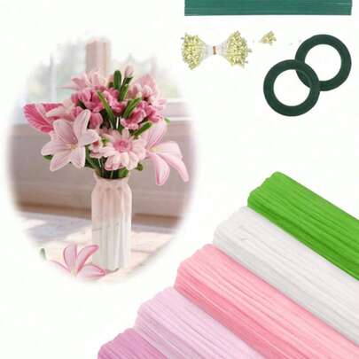 523/500/312/300/100pcs- Multi-Color Tubular Cleaner Handmade Set, Including Flower Stems, Green Tape, And Stamens, Suitable For Floral Making, Classroom Projects, And Decoration