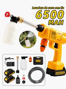 Kit Lavadora de Alta Pressão Sem Fio MTG 48V 1000W com 2 Baterias, Pistola Lava Jato Portátil Recarregável, Mangueira 5m, Maleta e Acessórios para Carros e Jardim - Amarelo - Visão 7