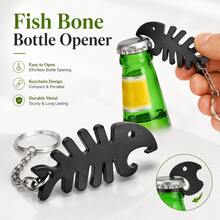 1pc Fish Bone Bottle Opener Keychain, Durable Metal Portable Pocket Beer Opener, Fashionable Fish Bone Key Ring Decor, Multi-Functional Outdoor Bar Beverage Opening Tool, Practical Daily Carry Accessory, Fun Gift For Bar Enthusiasts - Multicolor - View 1
