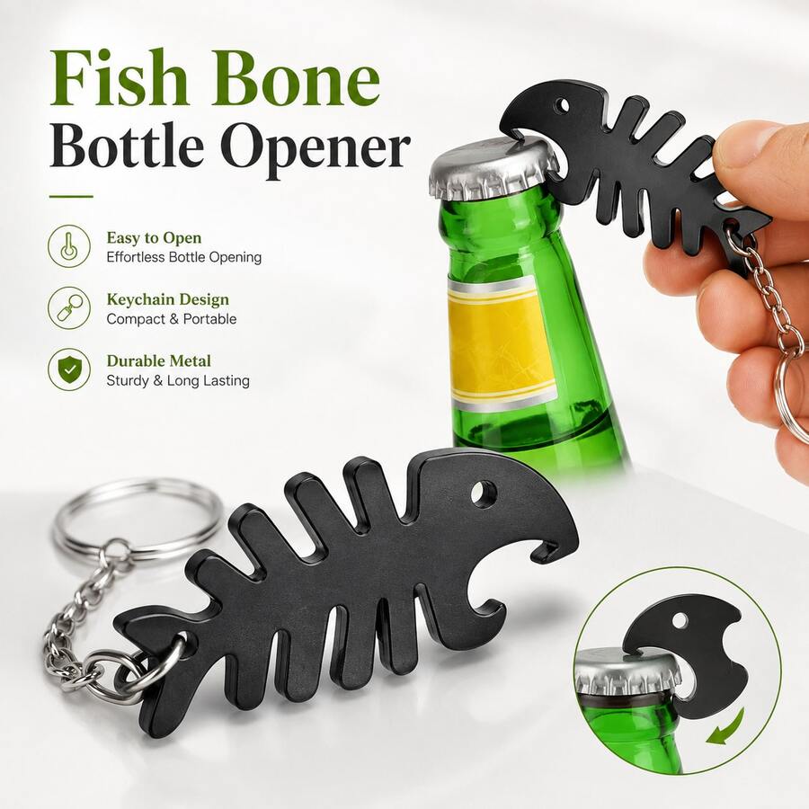 1pc Fish Bone Bottle Opener Keychain, Durable Metal Portable Pocket Beer Opener, Fashionable Fish Bone Key Ring Decor, Multi-Functional Outdoor Bar Beverage Opening Tool, Practical Daily Carry Accessory, Fun Gift For Bar Enthusiasts - Multicolor - View 1