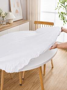 White, Black ,PVC Round Table Cover With Elastic Edges And Fleece Lining, Round Vinyl Tablecloth That Is Waterproof And Easy To Wipe, Suitable For Indoor Terraces And For Indoor Gardens. - White - View 3