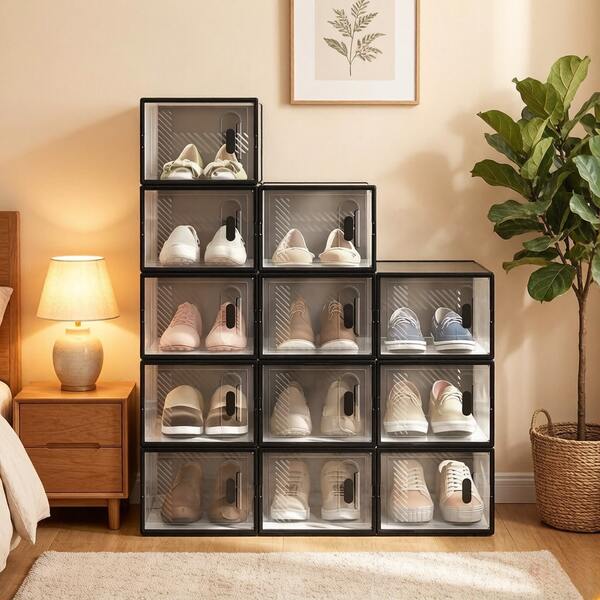 Stackable Shoe Storage Box, Storage Box, Modular Shoe Holder, Bookcase, Toy Organizer, Wardrobe, Bathroom Cubicle (Only With 12 Pieces Storage Box), 50 X 35.5 X 111.5 Cm