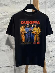 Casiopea Vintage Japanese Jazz Band Poster Graphic T‑Shirt Oversized Retro Funk Pure Cotton Unisex Band Fan Merch Short Sleeve Tee 2026 - 黑色 - 查看 1