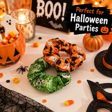 Halloween Hair Scrunchies - Cute Ghost, Pumpkin & Bat Print, Soft & Elastic, Back To School Accessory Gift - Multicolor - View 7