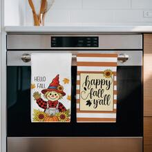 2pcs Minimalist Orange Striped Autumn Scarecrow & Sunflower Pattern Kitchen Towels, 40*60cm Soft Microfiber Material, Suitable For Home Kitchen Restaurant Outdoor Camping Tabletop Cleaning Dish Cloth Hand Towel Accessories, Holiday Gift - Multicolor - View 8