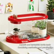 Water And Land Turtle Tank, Small Desktop Transparent Turtle Tank, Home And Office Slouchy Landscaping Turtle Tank With Basking Platform And Feeding Area, Dual-Use Water And Land Brazilian Turtle Breeding Box, Pet Turtle Rearing Tank - Multicolor - View 1