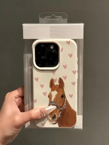 1件 白色愛心與棕色馬個性化極簡全包覆 TPU 防震手機殼，適用於 Apple 18 17 16 15 14 13 12 11 Pro Max Air 及系列 - 彩色 - 查看 3