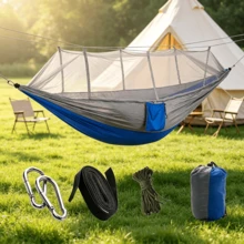 Portable Camping Hammock With Mosquito Net, Lightweight Nylon Parachute Fabric Hammock, Includes 10ft Tree Hanging Straps, Suitable For Hiking, Backpacking, Beach, Backyard, Forest - A - View 3