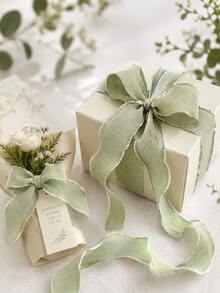 4cm Matcha Green Ruffle Trim Silk Ribbon, High-End Elastic Gathered Edge, Handmade Gift Packaging, Birthday Party Packaging, Bows, Cake Packaging DIY, Bouquets, Graduation Party, Ribbon - Multicolor - View 4