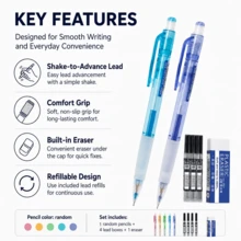 6PCS/SET Shake Mechanical Pencil Set, Random Color Pencils , 0.5mm, 0.7mm Or Mixed Size Stationery Set For Students, School, Office, Homework, Notes And Sketching - Multiple Styles - View 8