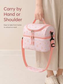 Large Capacity Double Layer Insulated Lunch Bag, Cute Cartoon Print, Adjustable Shoulder Strap, Portable Student Bento Bag, Suitable For Back To School, Classroom, Travel, Camping, Beach, Holiday Essentials, Gift For Girls And Women, Travel Essentials, Room Decor - Multicolor - View 8
