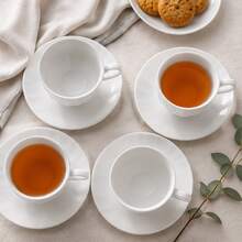 Porcelain Tea Cups And Saucers Set Of 6 White 180ml Tea Set With Gift Box - White - View 9