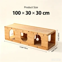 Cat Scratcher Tunnel House, Detachable Multi-Hole Cardboard Cat Box With Hanging Ball, Large Multi-Cat Interactive Rest Box - Khaki - View 9