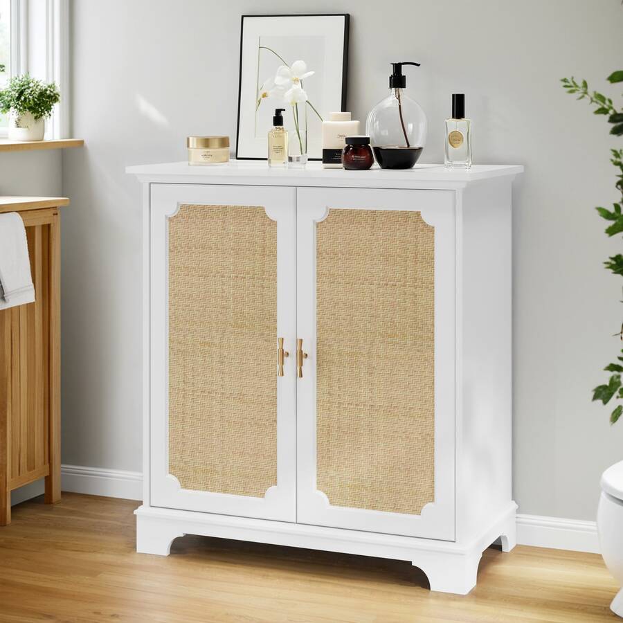 Vit Sideboard med Rattanträ - Flera Sidor med Konsolfunktion - Vitt - Visa 1