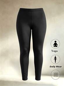 Plus Size Mid Waisted Black Leggings | Stretchy Tummy Control Butt Lifting Slimming Pants For Curvy Women | Fall Daily Wear & Going Out Outfits - Multicolor - View 8