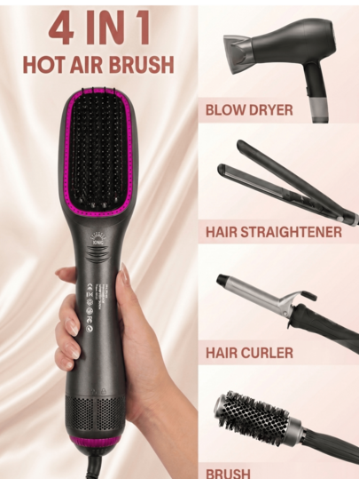 LEVIATECH Cepillo de aire caliente 4 en 1 900W Cerámico Iónico Secador de pelo + Alisador + Rizador + Secador de pelo 3 ajustes de temperatura 3 ajustes de velocidad Cable de alimentación giratorio 360° Anti-quemaduras 110-240V Adecuado para hogar, viajes y salón