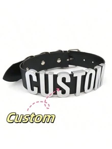 Custom Gothic Style Party PU Collar, Letter Customization, Punk Unisex Personalized Collar, Role Play, Cute, Charming, Fun, Kawaii, Fashion, Neutral, Casual, Custom, Personalized, Unique, Ideal Gift For Him, Ideal Gift For Her, Boyfriend, Girlfriend, Family, Friends, Custom Collar And Accessories, Choker Necklace - Multicolor - View 1