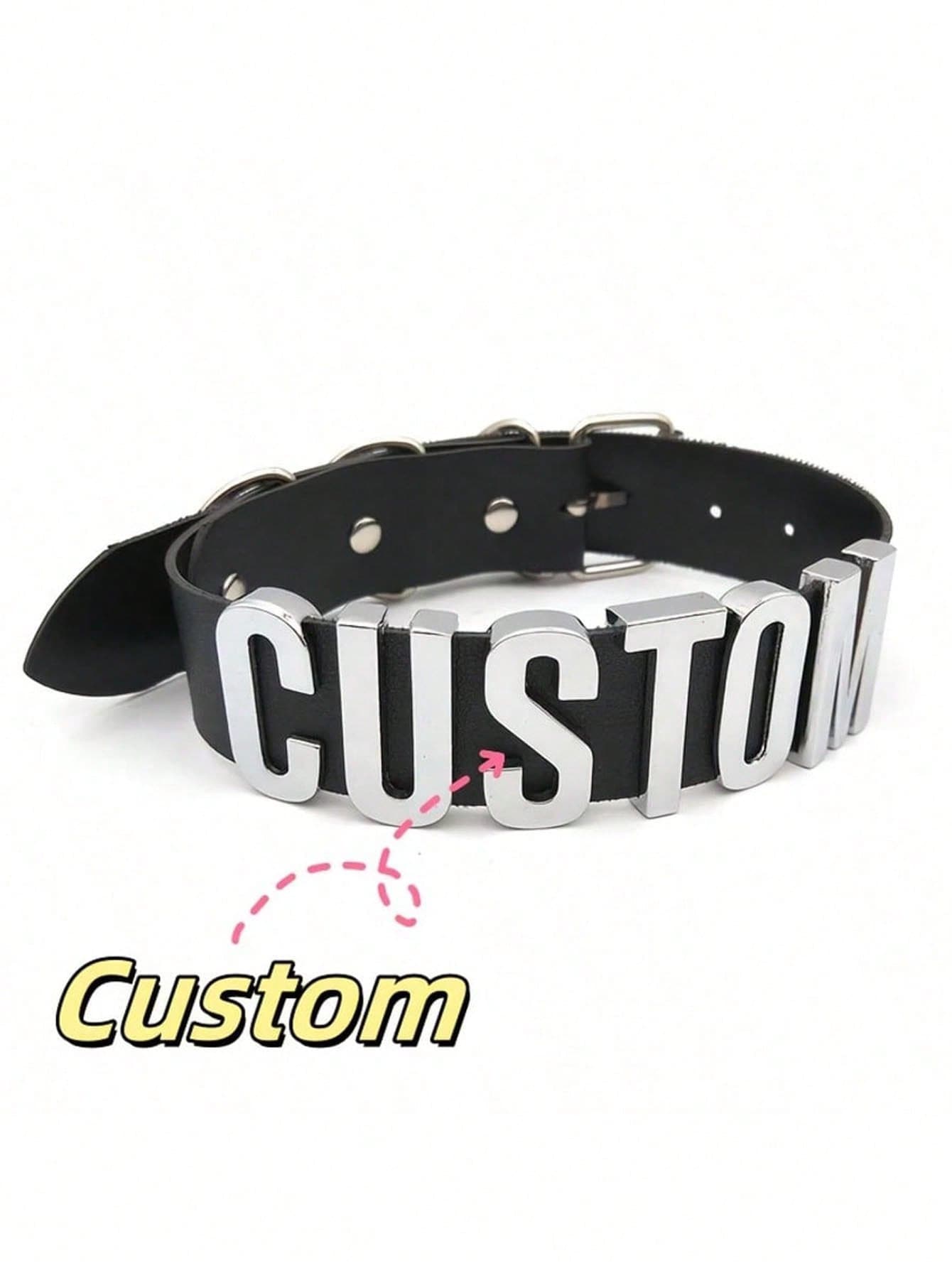Custom Gothic Style Party PU Collar, Letter Customization, Punk Unisex Personalized Collar, Role Play, Cute, Charming, Fun, Kawaii, Fashion, Neutral, Casual, Custom, Personalized, Unique, Ideal Gift For Him, Ideal Gift For Her, Boyfriend, Girlfriend, Family, Friends, Custom Collar And Accessories, Choker Necklace - Multicolor - View 1