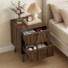 Moderner Nachttisch Im Mittelalterlichen Stil Mit Zwei Schubladen, Beine Aus Massivholz, Schlafzimmer-Nachttisch/Beistelltisch, 43,5 X 40 X 57,5 ​​Cm, Walnussfarbe,1 Stück - Brown - View 6