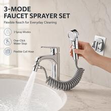 1 Set 2-Mode Handheld Bidet Sprayer With One-Touch Water Stop, Flexible Coil Hose & Faucet Diverter, Bathroom Cleaning Sprayer For Toilet, Sink, Pet Washing & Diaper Cleaning, Easy Installation - A - View 2