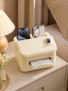 Multifunctional Plastic Tissue Box With Divided Storage Compartments, House‑Shaped Napkin Holder For Phone Remote Pen Eyeglasses, Desktop Organizer For Home Office Table - Multiple Styles - View 12