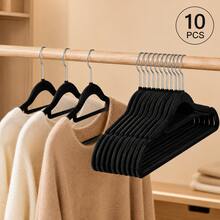 50/40/30/20/10/1pc Beige Flocked Flocked Hangers, Non-Slip No-Shoulder-Mark Hangers With 360° Metal Hook, Slim Space-Saving Closet Storage Organizer - Multicolor - View 21