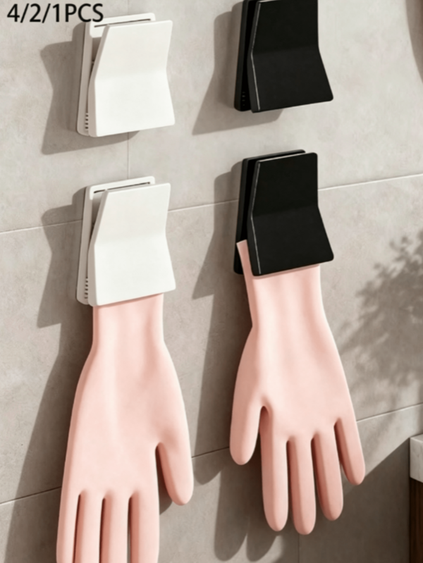 Ensemble 4/2/1 pièce de support de rangement mural minimaliste sans perçage pour dentifrice et nettoyant facial, Support de rangement pour gants de cuisine et clip multifonction, Support pour gants en caoutchouc et chiffons de nettoyage pour la maison, Crochet en plastique durable pour gants (convient pour ranger les gants en caoutchouc et les fournitures de vaisselle)