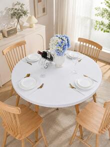 White, Black ,PVC Round Table Cover With Elastic Edges And Fleece Lining, Round Vinyl Tablecloth That Is Waterproof And Easy To Wipe, Suitable For Indoor Terraces And For Indoor Gardens. - White - View 1