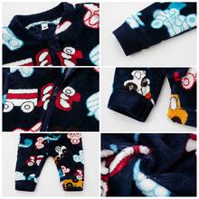 Children's Fleece Jumpsuit With Navy Blue Car Print And Front Zipper Opening - Navy Blue - View 6