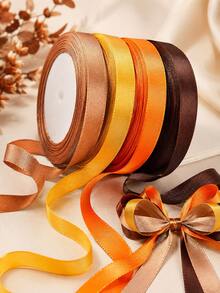 4 Rolls Autumn Silk Ribbon Set, 100 Yards Total, 10mm Wide, Orange-Brown Polyester Material, Suitable For Halloween Gift Wrapping, DIY Crafts, Party Decoration And More. - Brown and Yellow Tones - View 1