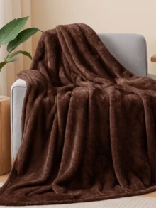 Solid Flannel Blanket, 3 Colors 4 Sizes, Soft Plush Throw For Lap Shoulder Couch Bed Coffee Brown - Coffee Brown - View 1