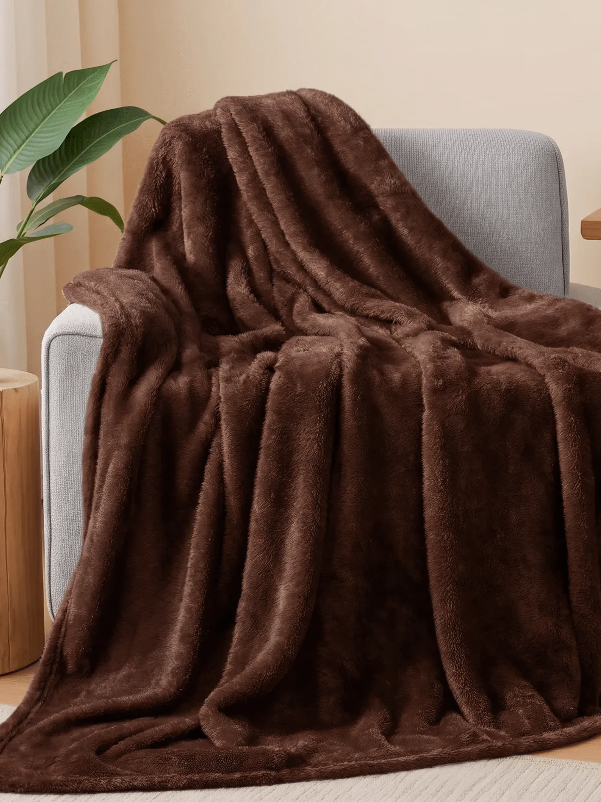 Solid Flannel Blanket, 3 Colors 4 Sizes, Soft Plush Throw For Lap Shoulder Couch Bed Coffee Brown - Coffee Brown - View 1