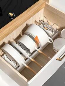 1pc Pot And Pan Storage Rack - Ultimate Kitchen Organizer, Space-Saving Expandable Shelf With Pot Lid Rack, Utensil Holder, Drain Rack And Removable Drawer, Create A Tidy Kitchen - White - View 4