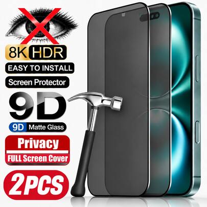 2PCS Matte Privacy Tempered Glass Screen Protector For IPhone 17 Pro Max/16 Pro Max/16 Plus/15 Pro/15 Pro Max/14/13/12/11 Series, 9H Frosted Anti-Spy Protection Glass, Full Coverage Privacy Shield, Soft Matte Anti-Glare Surface, Crystal Clear HD Display, Fingerprint Resistant Coating, Scratch Protection Layer, Smooth Touch Control, Slim Case Compatible Design