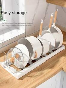 1pc Pot And Pan Storage Rack - Ultimate Kitchen Organizer, Space-Saving Expandable Shelf With Pot Lid Rack, Utensil Holder, Drain Rack And Removable Drawer, Create A Tidy Kitchen - White - View 6