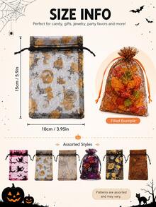 50pcs Halloween Organza Gift Bags With Drawstring Mesh Candy Bags, Pumpkin And Spider Web Pattern, Suitable For Halloween Party Gifts - Organza Bag - View 2