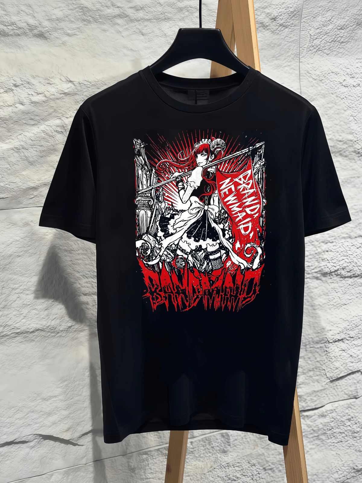 BAND‑MAID Maid Warrior Anime Rock Graphic T‑Shirt Oversized J‑Rock Gothic Pure Cotton Unisex Band Fan Merch Short Sleeve Tee 2026 - 黑色 - 查看 1