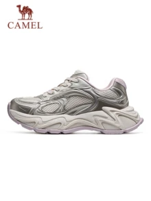 CAMEL CROWN 女款厚底防水台復古粗跟運動鞋，百搭休閒通勤運動鞋 - 金/粉 - 查看 2