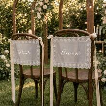 1 Set Bride & Groom/Wedding Chair Back Decor, Elegant Lace Chair Back Decoration With White Satin Ribbon, Romantic Outdoor Ceremony Reception Chair Cover, Country Garden Wedding Bride Table Decor, Wedding Party/Sweetheart Table Party Decoration, Aesthetic - View 19