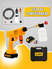 Kit Lavadora de Alta Pressão Sem Fio MTG 48V 1000W com 2 Baterias, Pistola Lava Jato Portátil Recarregável, Mangueira 5m, Maleta e Acessórios para Carros e Jardim - Amarelo - Visão 4