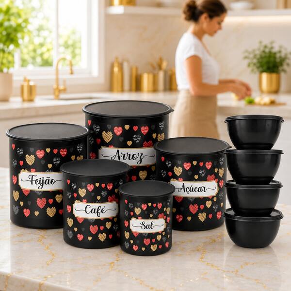 Kit Potes para Mantimentos Coloridos Bowls Cozinha Empilháveis