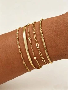 Fashionable Minimalist Rhinestone Star & Heart Pendant Chain Bracelet Set For Women, Suitable For Daily Wear, Dating, Party, Gold Jewelry Accessory, Small Gift For Female Friends (Material Is Iron, Please Avoid Contact With Water To Prevent Rust) - 6 Star Pendants - View 9