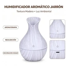 Humidificador Difusor de Aromas Diseño de Jarrón con Textura de Madera, Funcionamiento Ultra Silencioso con Luz Ambiental LED, Alivia Aire Seco, Decoración Elegante para Dormitorio, Sala y Oficina, Ideal para Regalo del Hogar - 1 - Ver 4