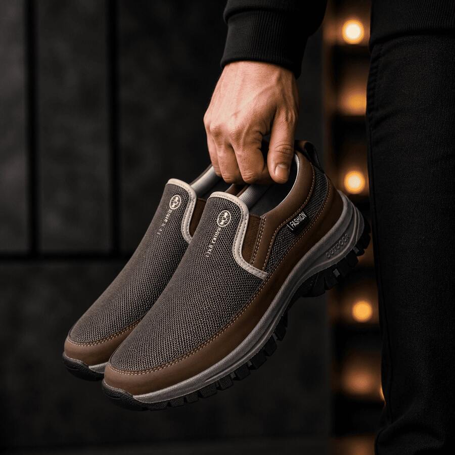 Tênis Sapatilha Slip On Masculino Esportivo Casual Respirável Conforto Premium - Castanho - Visão 1