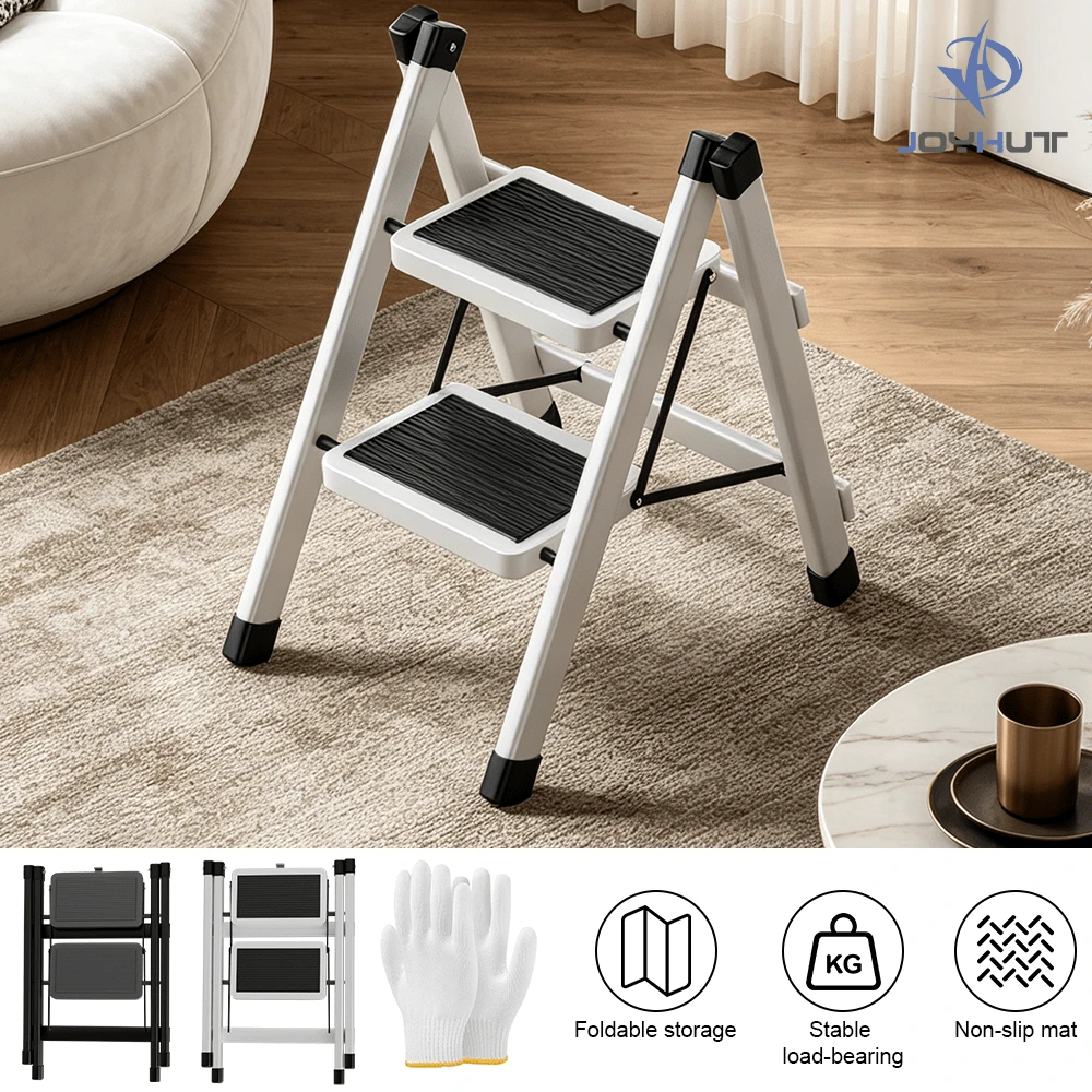 Portable 2 Step Ladder Lightweight Folding Step Stool Anti Slip Pedal Heavy Duty - White - View 1